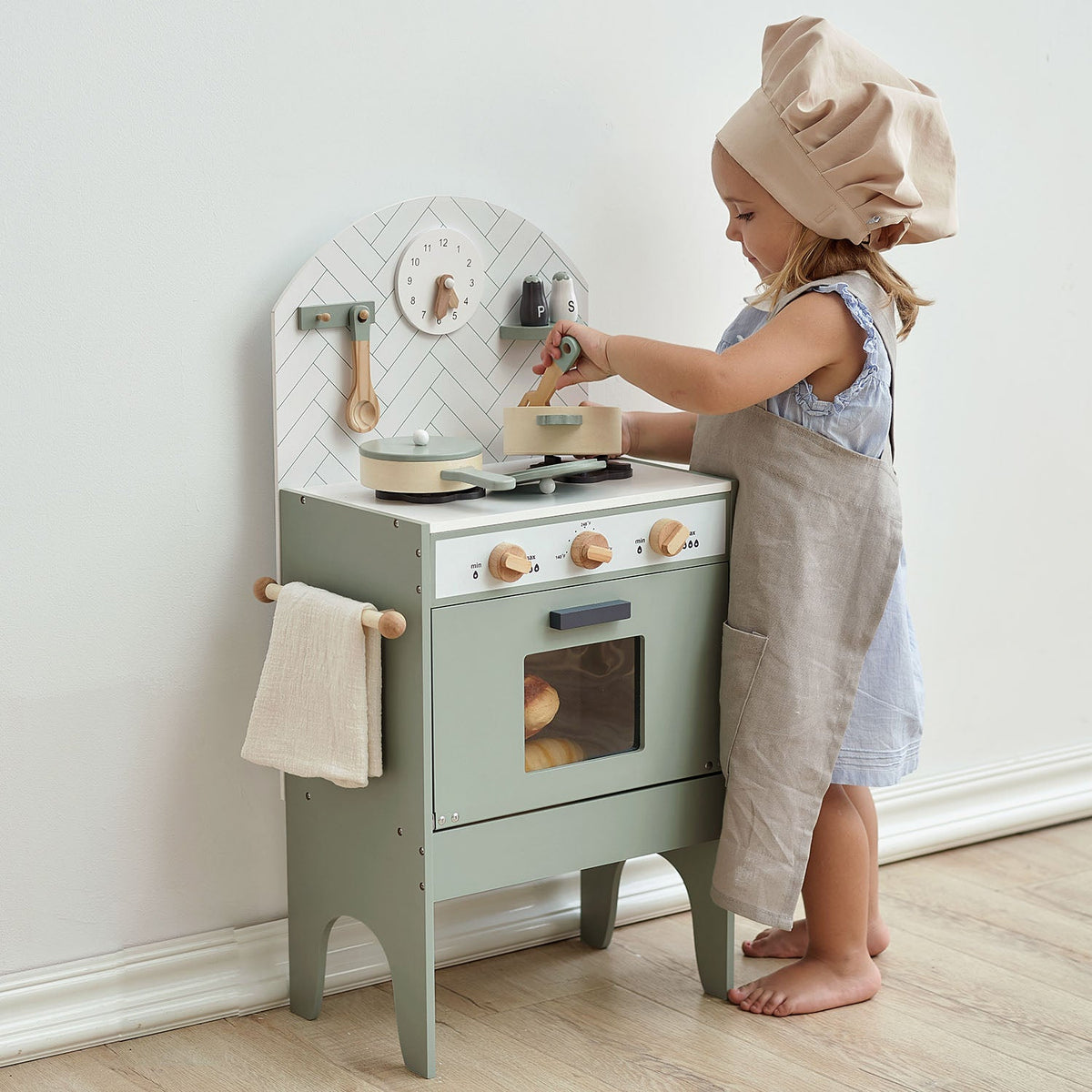 Classic Wooden Toy Kitchen with 6 Utensils - Mint – view 9