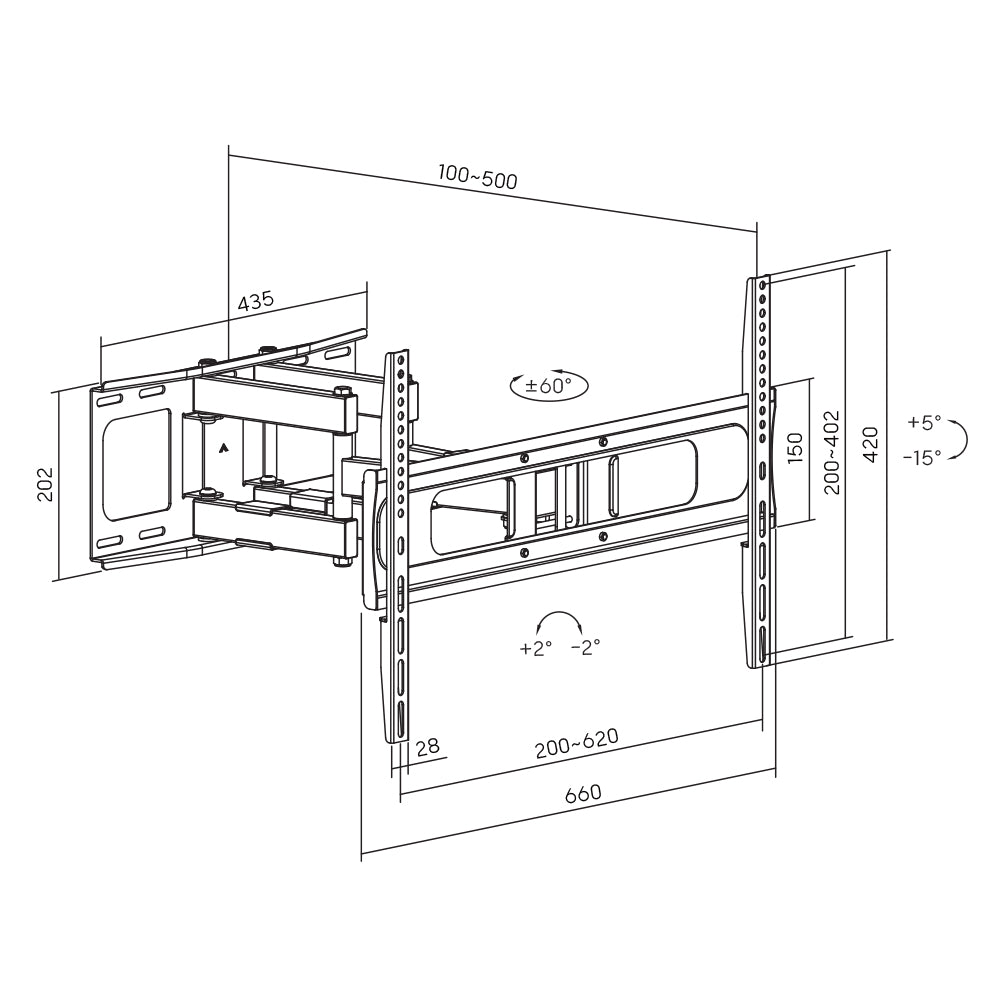ProperAV TV Wall Bracket (37" - 86" / 60kg Capacity / Vesa Max. 600x400) - Black – view 6