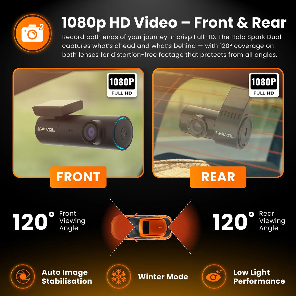 Road Angel Halo Spark Dual Deluxe 1080p Front & Rear Dash Cam with 64GB Sd Card & Hardwire Kit – view 7