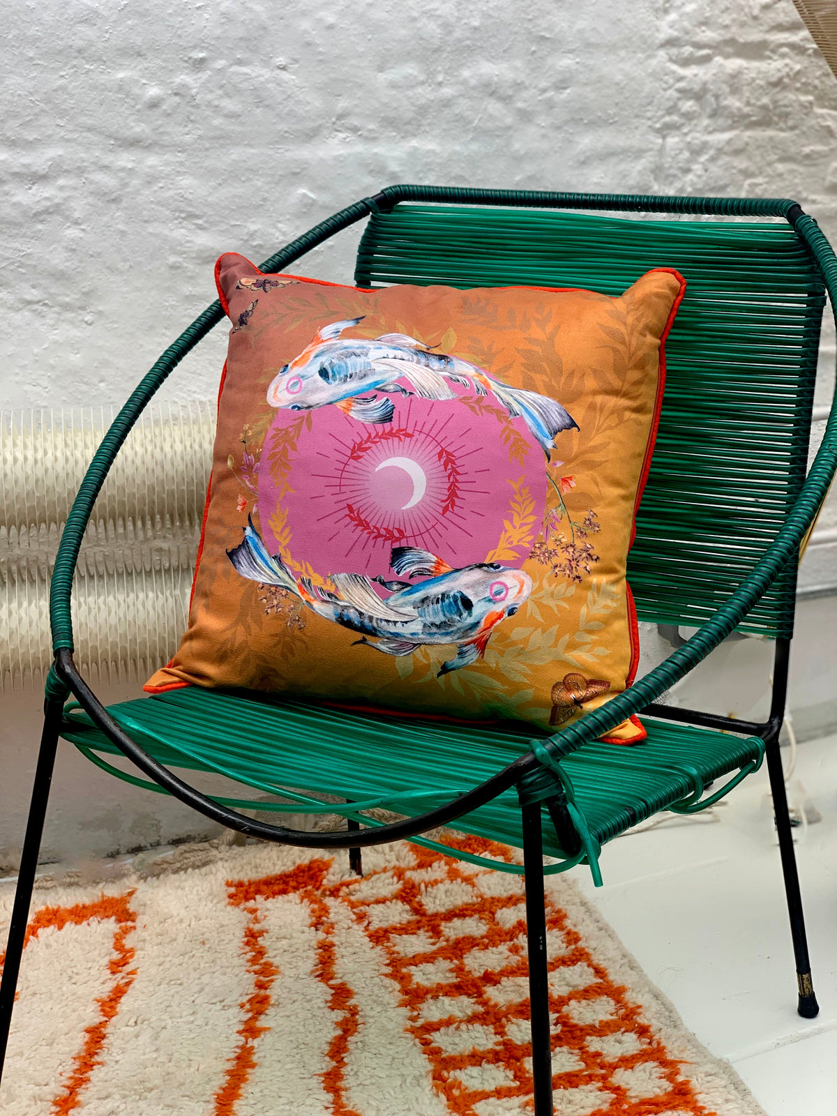 Koi watercolour art Cushion 'Golden pool' double sided design with fish illustration, made from Vegan friendly – view 7