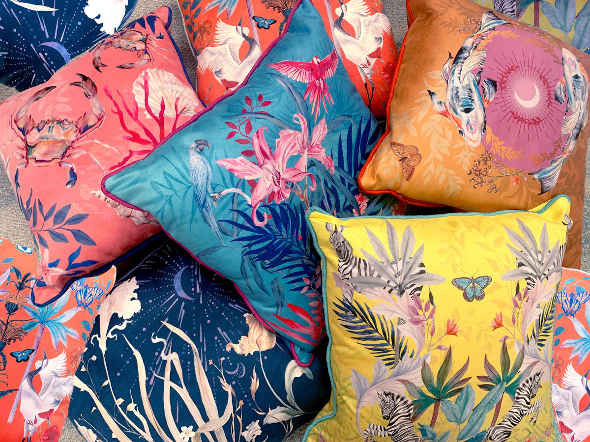 Navy Floral watercolour art Cushion 'Midnight' double sided design, made from Vegan friendly Suede – view 7