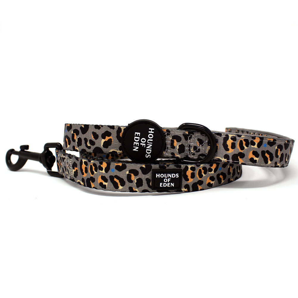 Steel Leopard Khaki/Grey Dog Harness, Collar & Lead