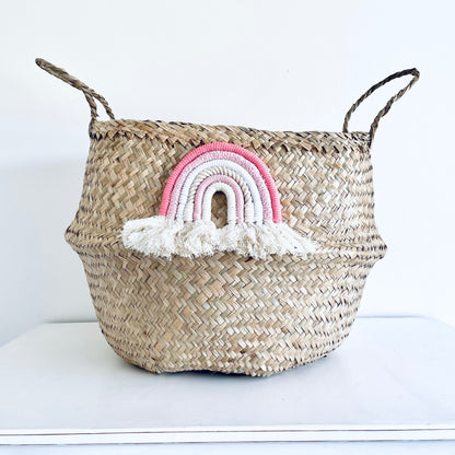 Pastel macrame rainbow basket - Extra Large