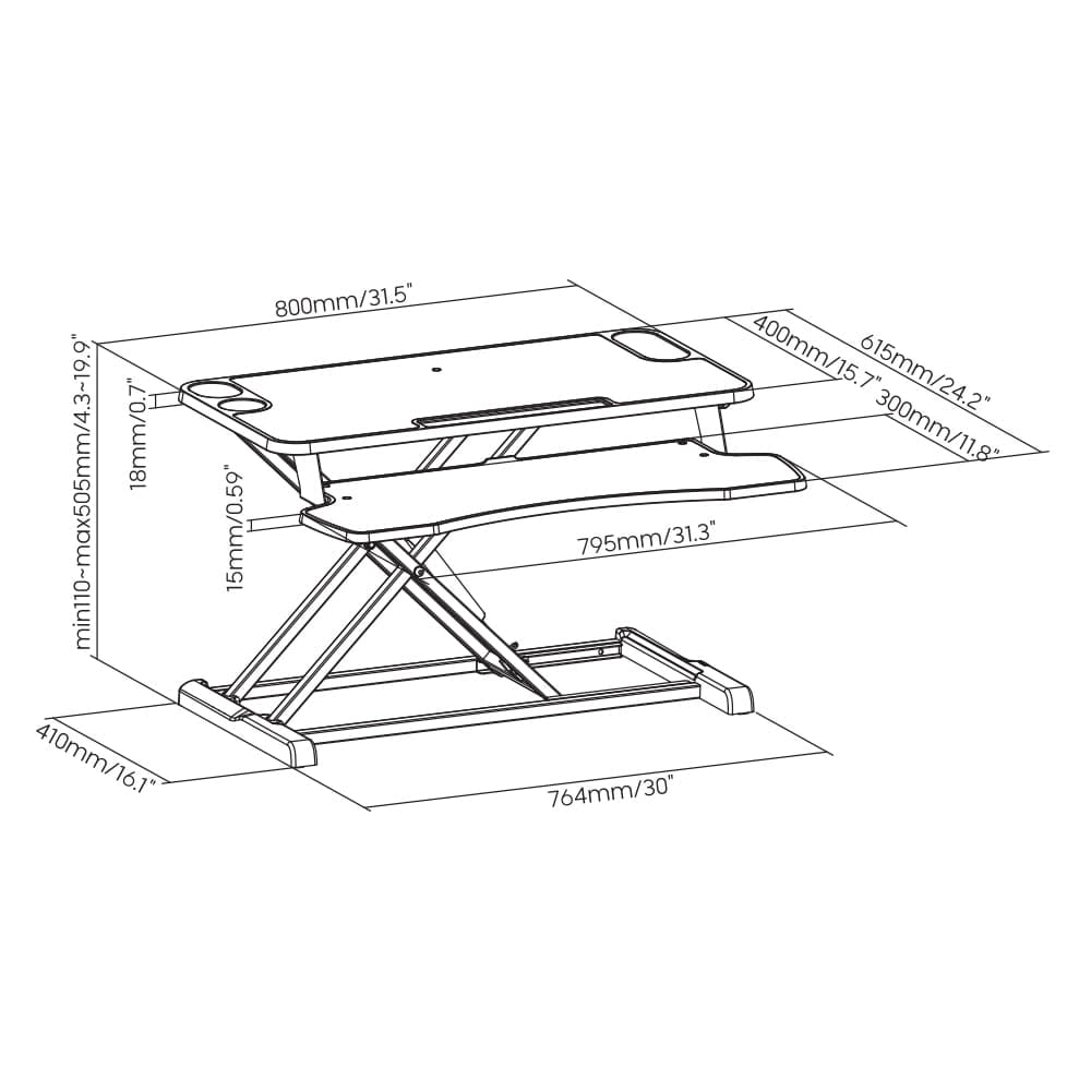 ProperAV Two Tier Stand Up Desk Converter Worktop with Gas Spring Lift & Variable Height Settings - White – view 3