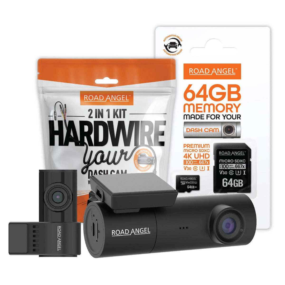 Road Angel Halo Spark Dual Deluxe 1080p Front & Rear Dash Cam with 64GB Sd Card & Hardwire Kit