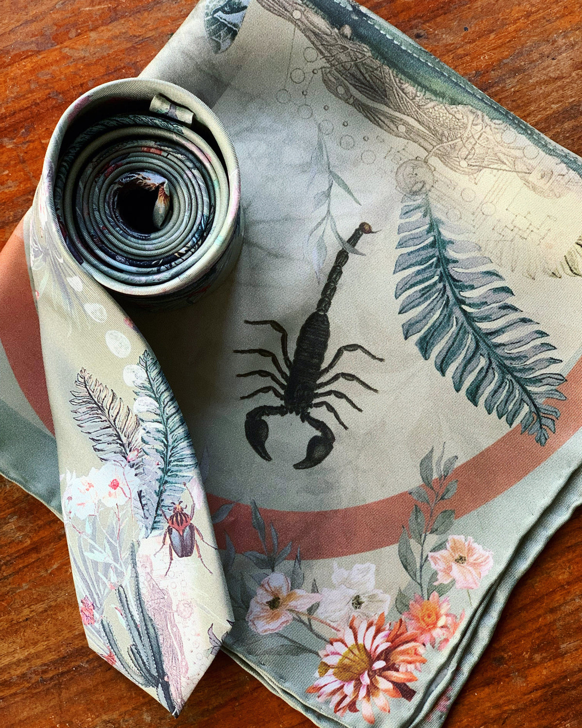 Sage Green Luxury Silk Pocket Square and tie men's Gift set 'Mirage' design inspired by Arizona Desert