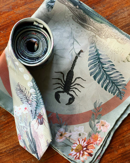 Sage Green Luxury Silk Pocket Square and tie men's Gift set 'Mirage' design inspired by Arizona Desert