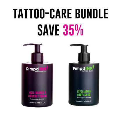 Tattoo-care Bundle, Moisturiser & Vibrancy Serum + Exfoliating Body Scrub | 300ml Pumps
