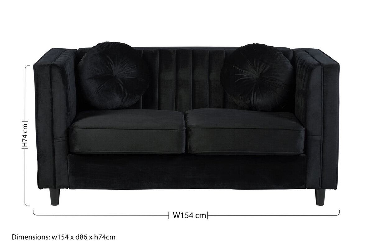 2 Seater Black Velvet Sofa, Farah