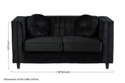 2 Seater Black Velvet Sofa, Farah
