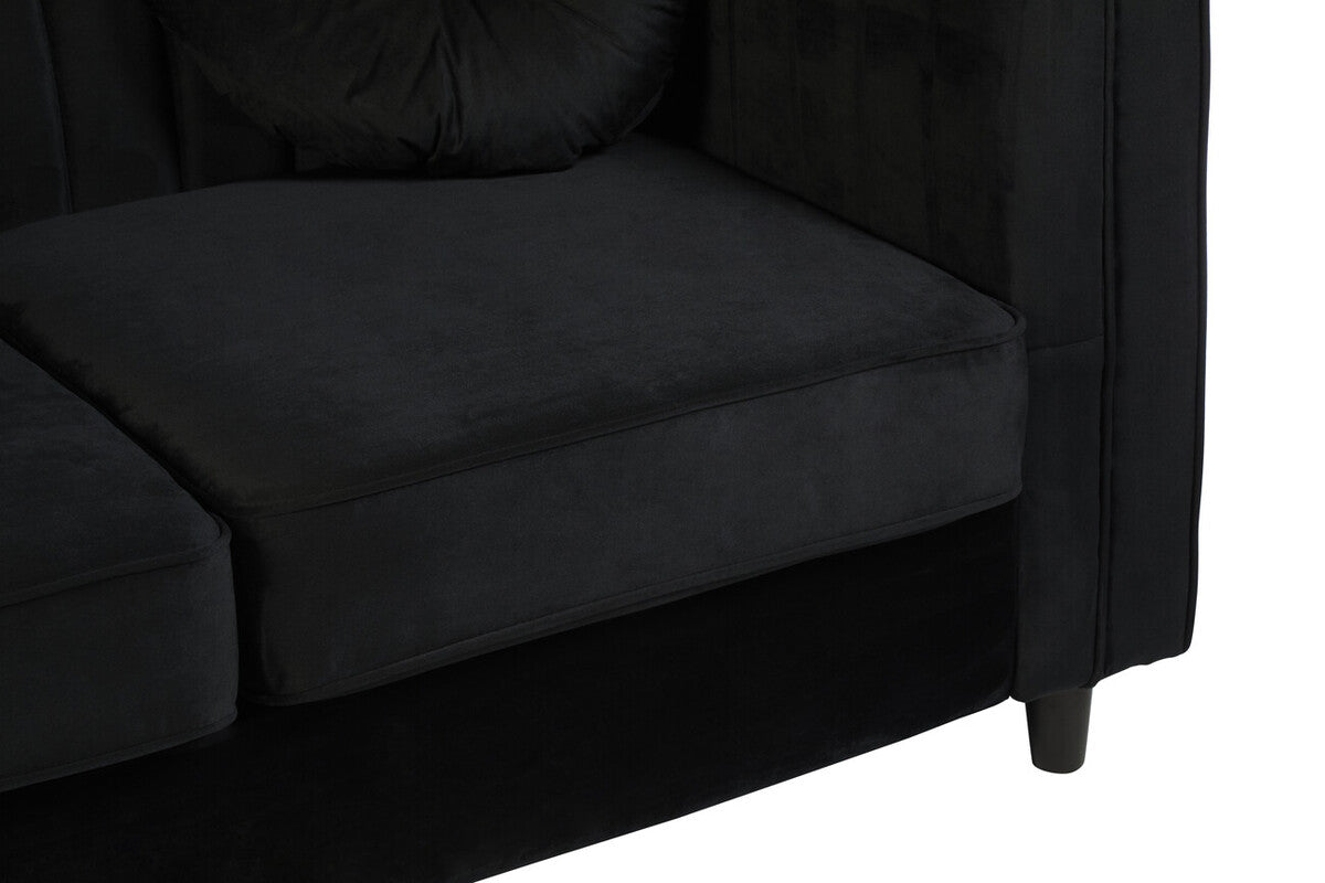 2 Seater Black Velvet Sofa, Farah