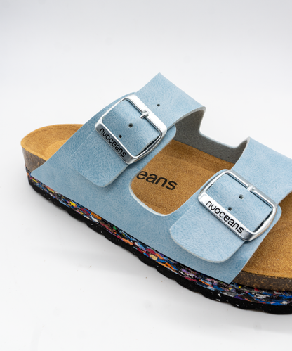 Skye Recycled Vegan Leather Sandal - Light Blue – view 4