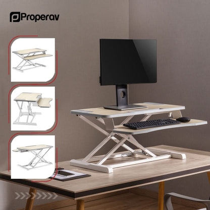 ProperAV Two Tier Stand Up Desk Converter Worktop with Gas Spring Lift & Variable Height Settings - White – view 6