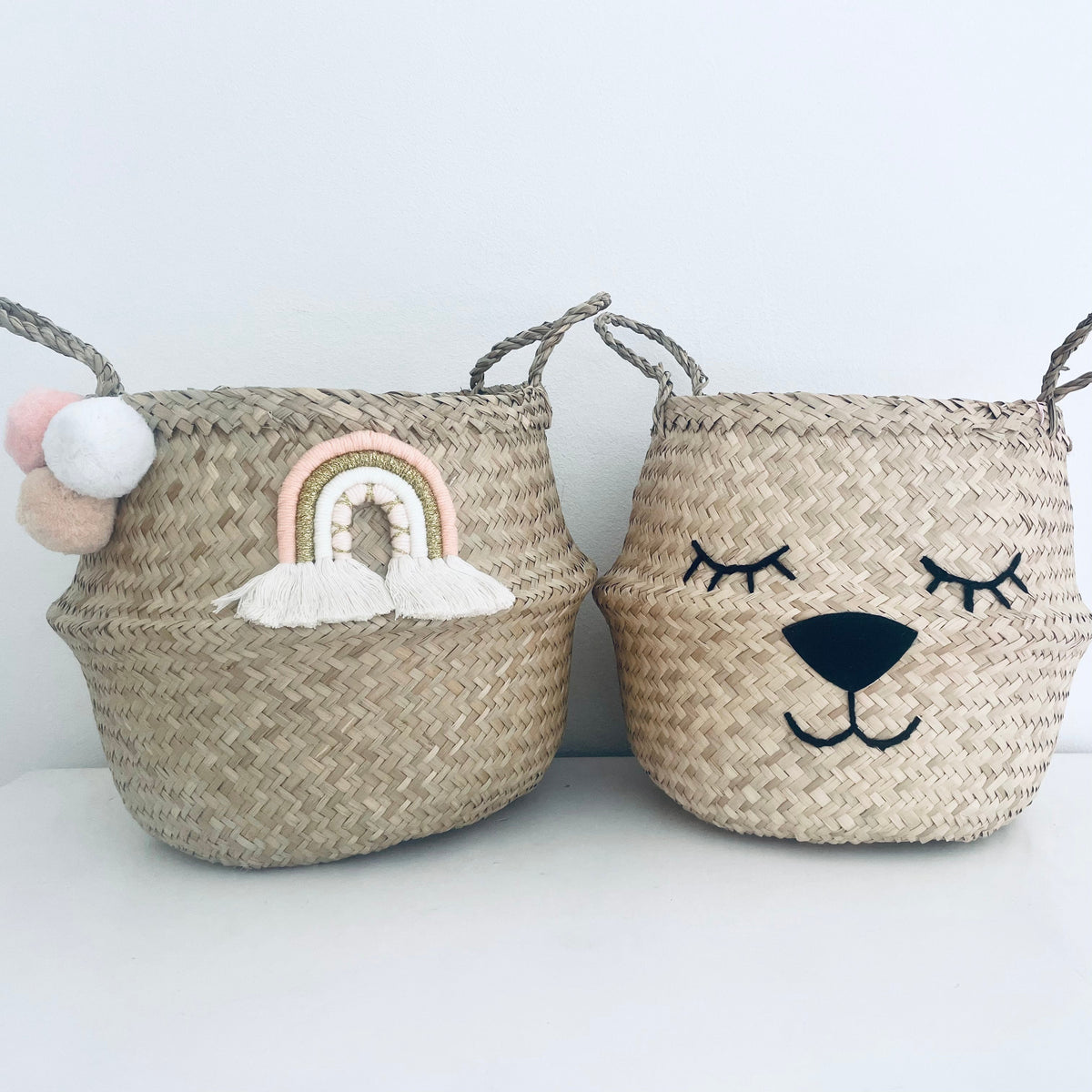 Macrame rainbow pom pom basket - large – view 3