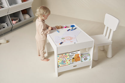 Kids Wooden Activity Table with Storage, Baseplate and Blackboard – view 11