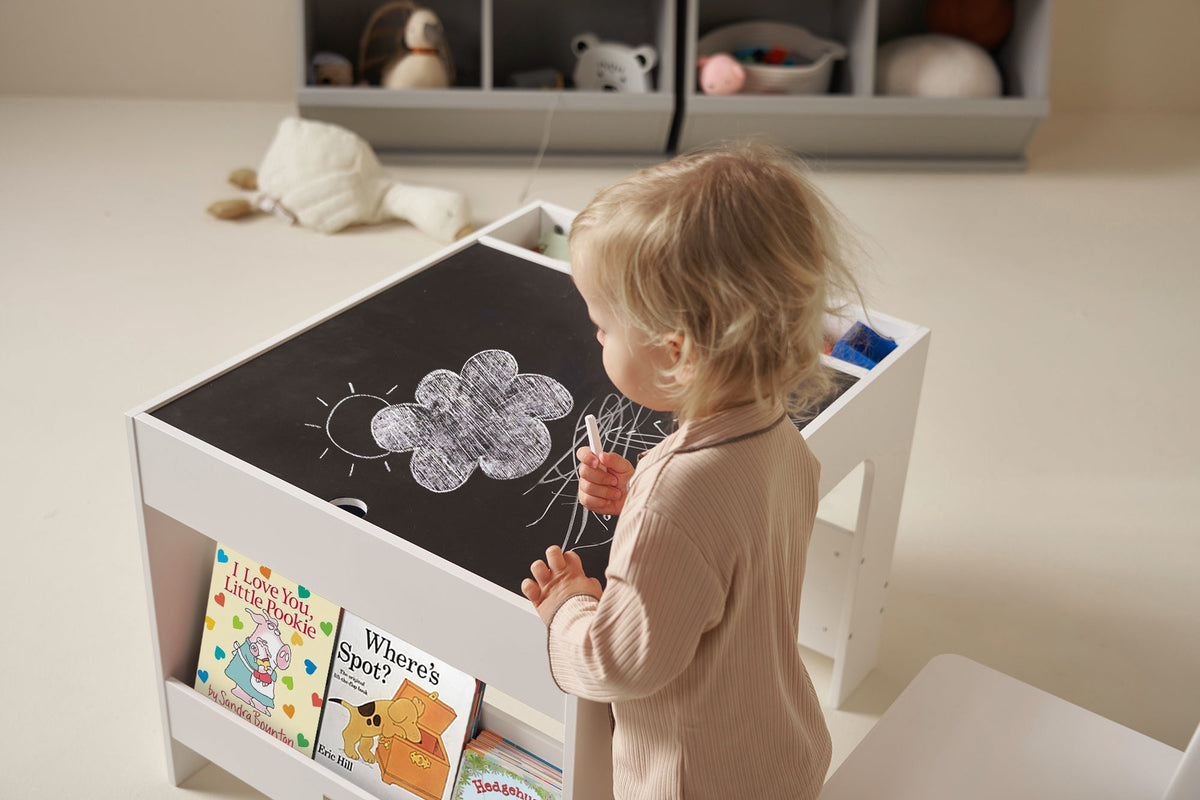Kids Wooden Activity Table with Storage, Baseplate and Blackboard – view 8