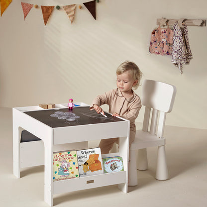 Kids Wooden Activity Table with Storage, Baseplate and Blackboard – view 3