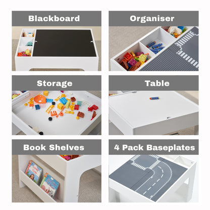 Kids Wooden Activity Table with Storage, Baseplate and Blackboard – view 6