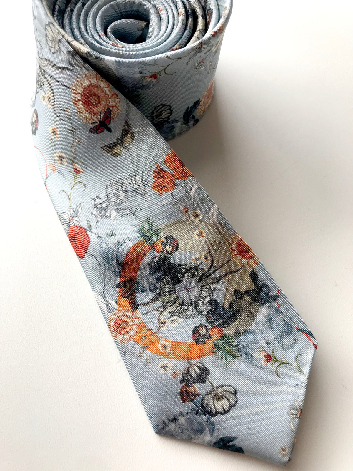 Pale blue silk tie with floral pattern 'Evolution' Men's Luxury Silk necktie – view 4