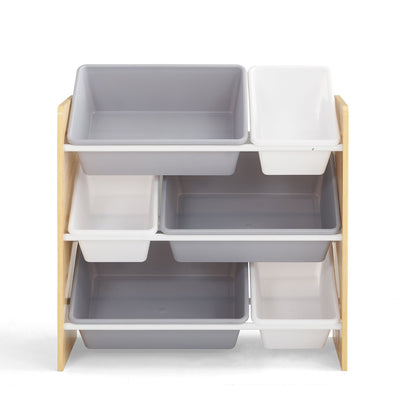 Kids Toy Storage Shelf with 3 Shelves & 6 Storage Boxes - Natural