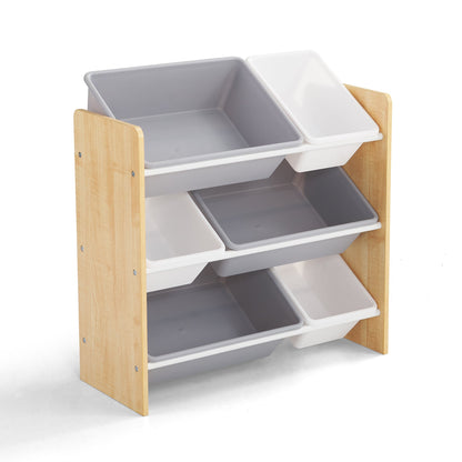 Kids Toy Storage Shelf with 3 Shelves & 6 Storage Boxes - Natural
