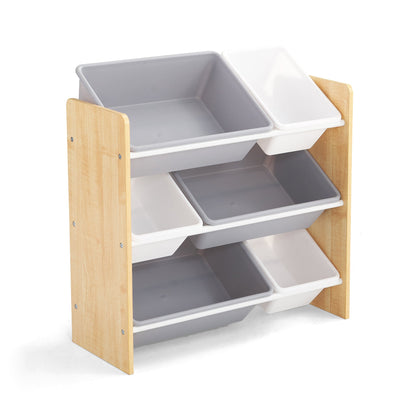 Kids Toy Storage Shelf with 3 Shelves & 6 Storage Boxes - Natural