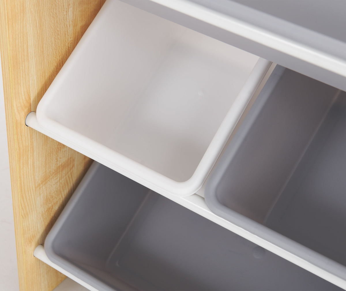 Kids Toy Storage Shelf with 3 Shelves & 6 Storage Boxes - Natural
