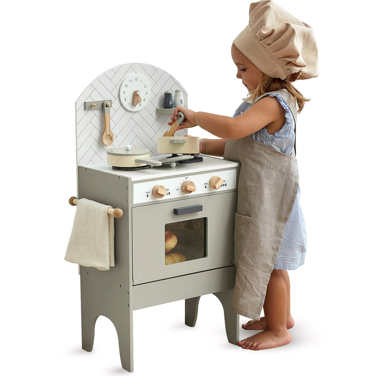 Classic Wooden Toy Kitchen with 6 Utensils - Grey – view 3