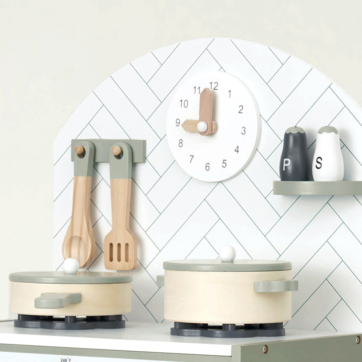 Classic Wooden Toy Kitchen with 6 Utensils - Mint – view 4