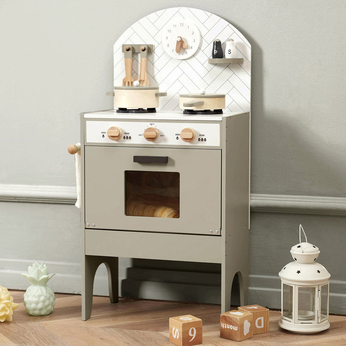 Classic Wooden Toy Kitchen with 6 Utensils - Grey – view 2