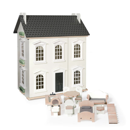 Noble Wooden Dollhouse with 11-Piece Furniture Set