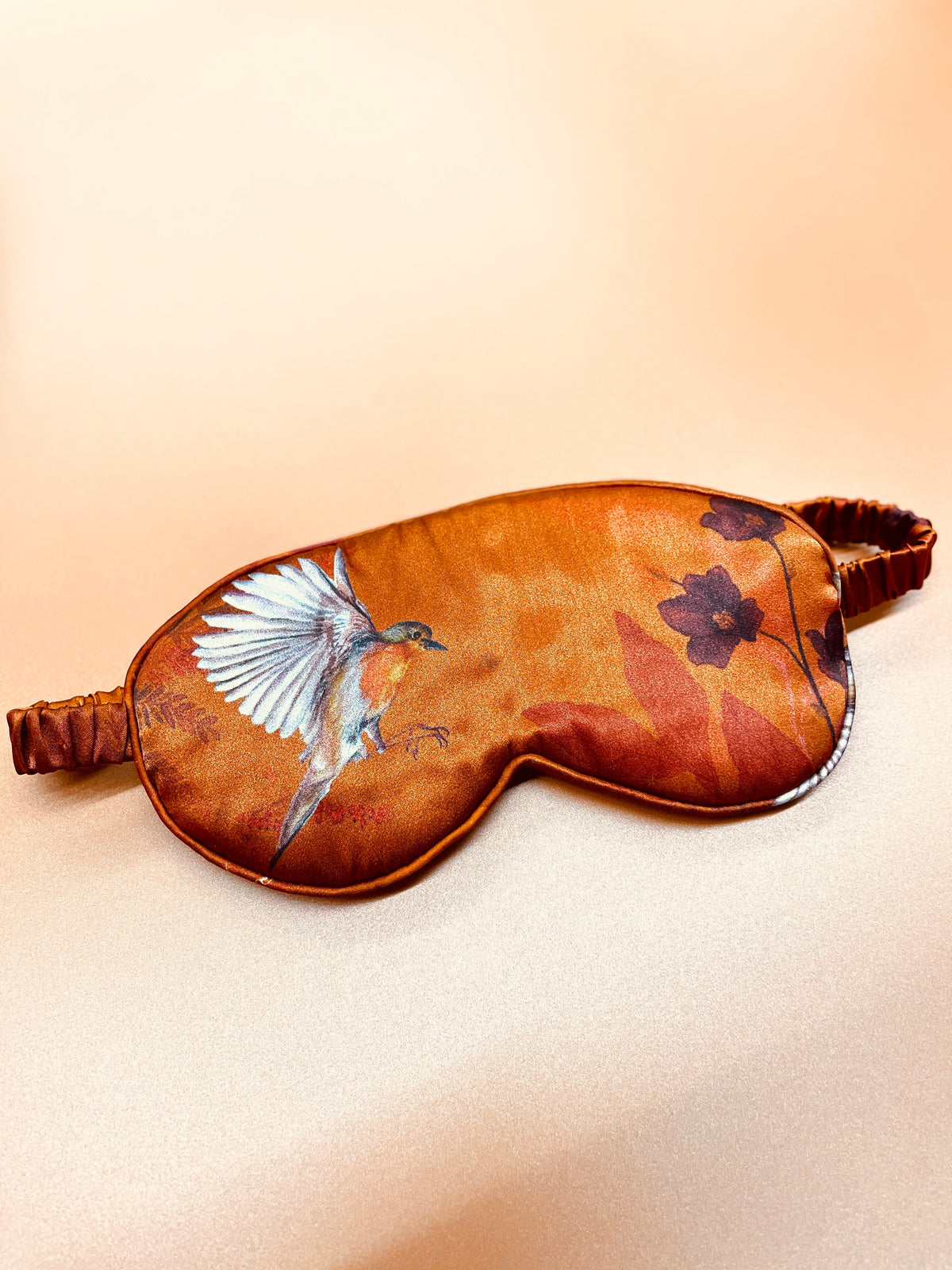 Copper silk eye masks for sleep or meditation in beautiful 'Ember' print hand painted design – view 3