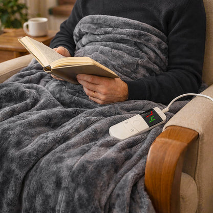 Grey Heated Electric Fleece Throw Blanket - 10 Heat Settings, 160cm – view 9