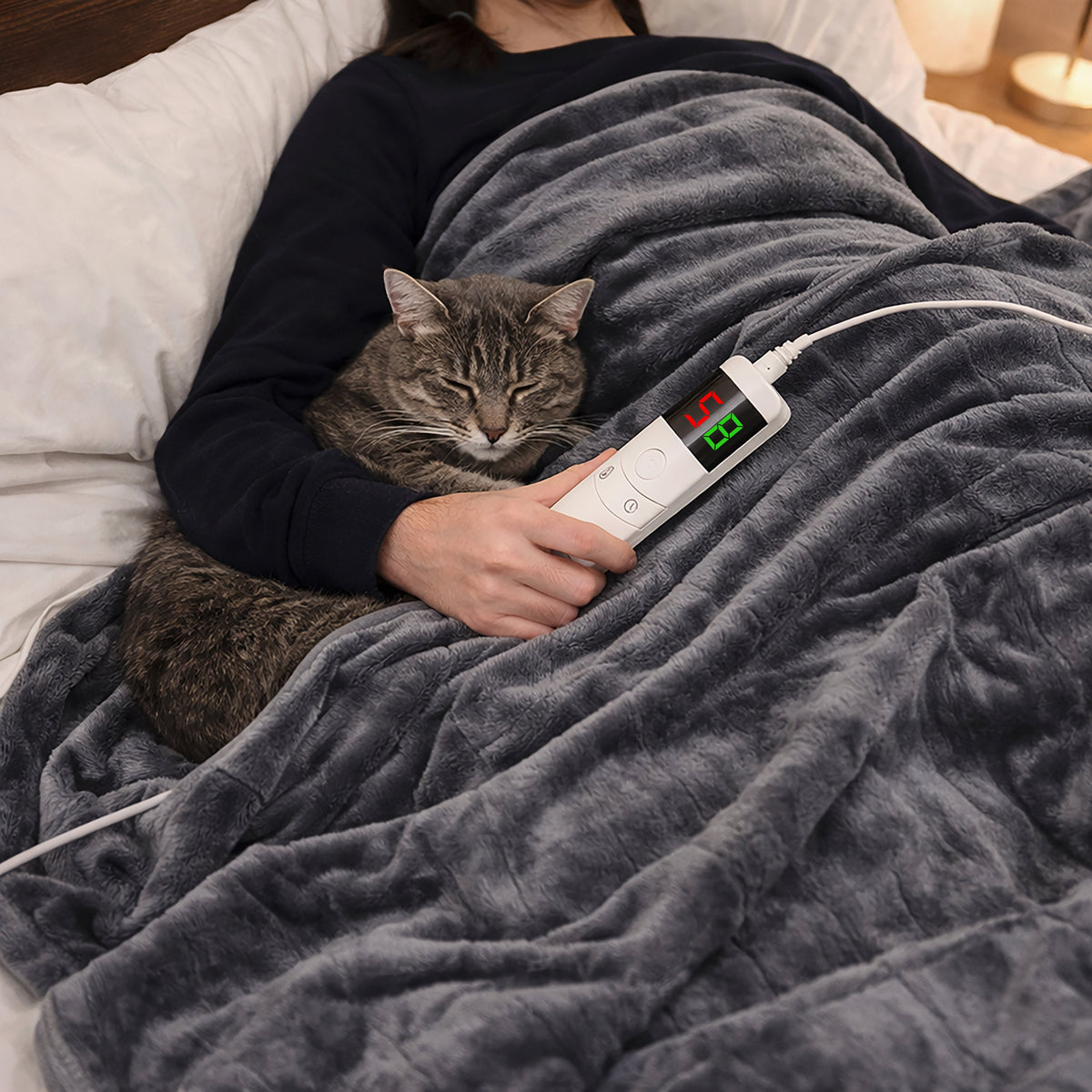 Grey Heated Electric Fleece Throw Blanket - 10 Heat Settings, 160cm – view 11