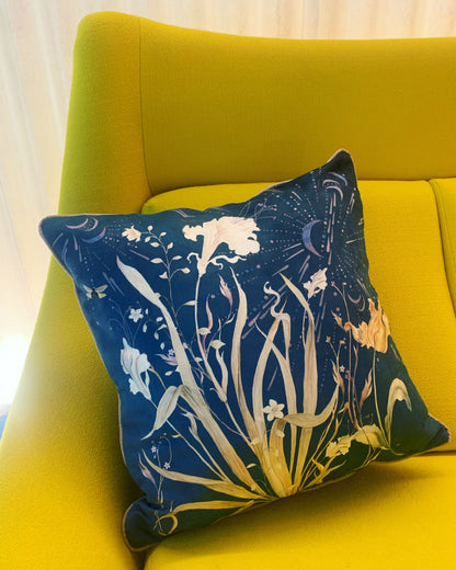 Navy Floral watercolour art Cushion 'Midnight' double sided design, made from Vegan friendly Suede – view 5