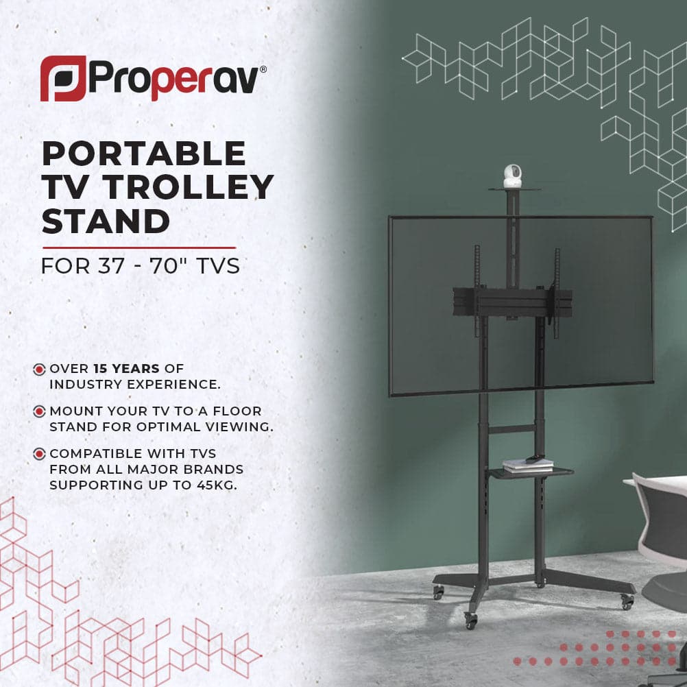 ProperAV Mobile TV Trolley Stand on Wheels for 37" - 70" Screens (50kg Capacity / Vesa Max. 400x600) – view 3