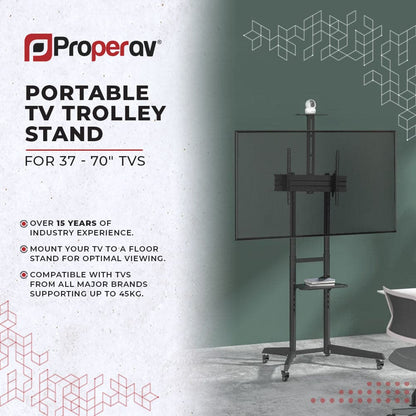 ProperAV Mobile TV Trolley Stand on Wheels for 37" - 70" Screens (50kg Capacity / Vesa Max. 400x600) – view 3