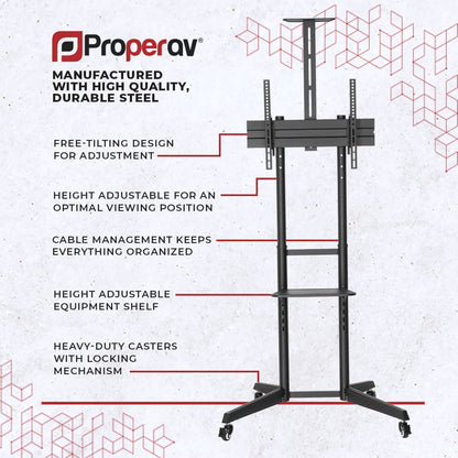 ProperAV Mobile TV Trolley Stand on Wheels for 37" - 70" Screens (50kg Capacity / Vesa Max. 400x600) – view 5