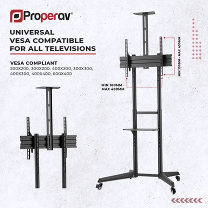 ProperAV Mobile TV Trolley Stand on Wheels for 37" - 70" Screens (50kg Capacity / Vesa Max. 400x600) – view 4