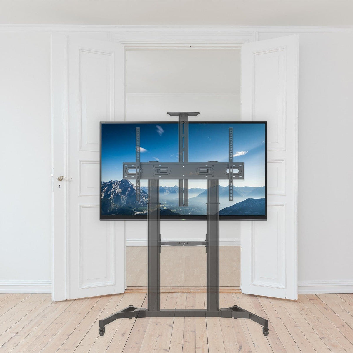 ProperAV Mobile TV Trolley Stand on Wheels for 60" - 100" Screens (100kg Capacity / Vesa Max. 600x1000) – view 3