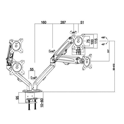 ProperAV Desk Monitor Mount 17" - 32" Dual Articulated Swing Arm Vesa Max 100x100 – view 9