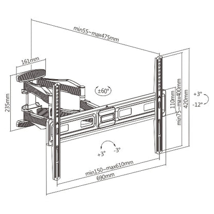 ProperAV TV Wall Bracket (37" - 86" / 45kg Capacity / Vesa Max. 600x400) - Black – view 6