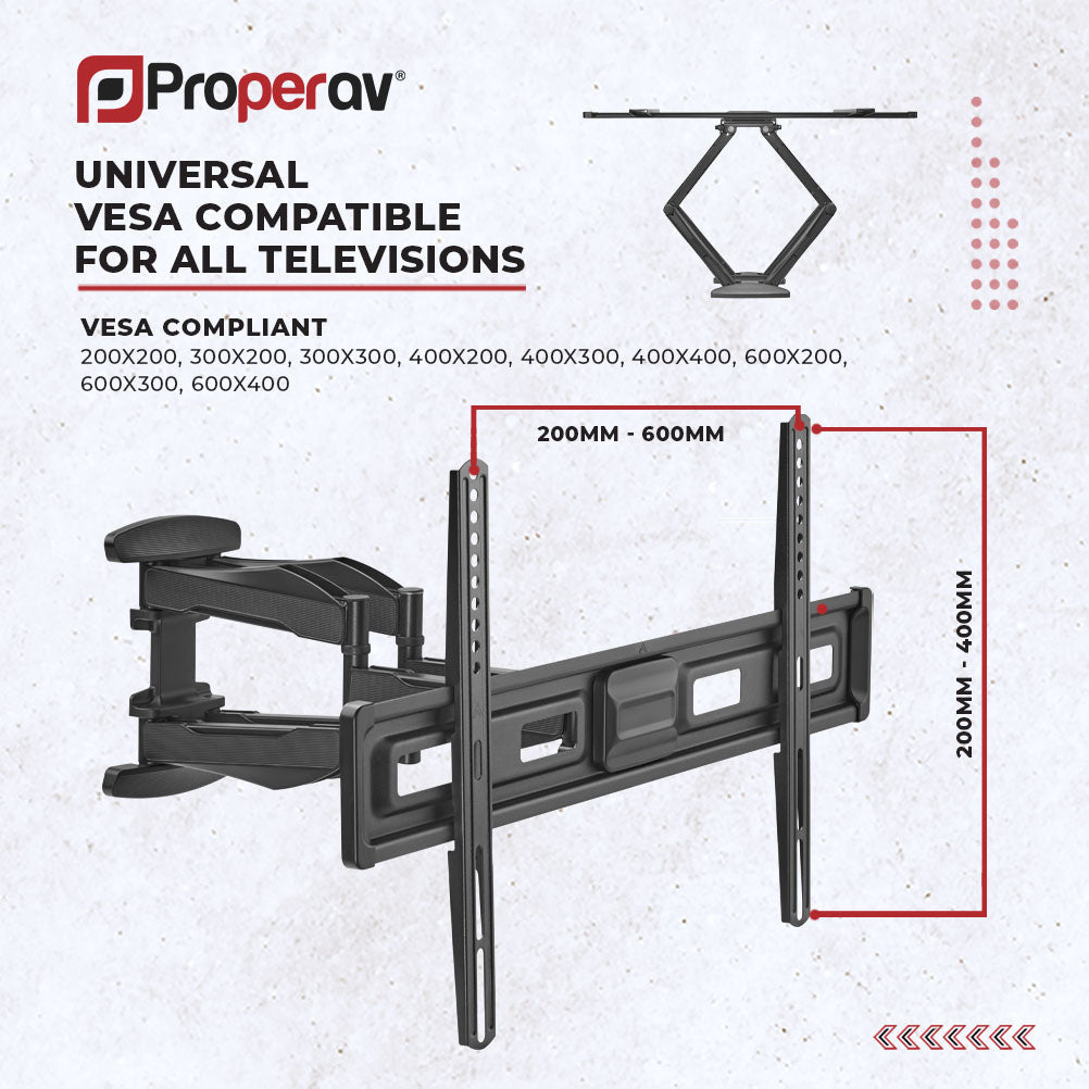 ProperAV TV Wall Bracket (37" - 86" / 45kg Capacity / Vesa Max. 600x400) - Black – view 5