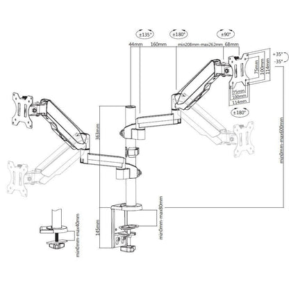 ProperAV Desk Monitor Mount 17" - 32" Extra Height Dual Articulated Swing Arm Vesa Max 100x100 – view 13