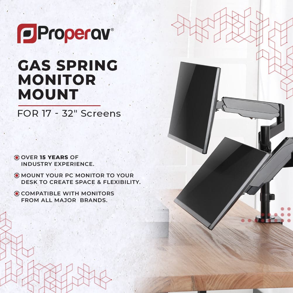 ProperAV Desk Monitor Mount 17" - 32" Extra Height Dual Articulated Swing Arm Vesa Max 100x100 – view 6