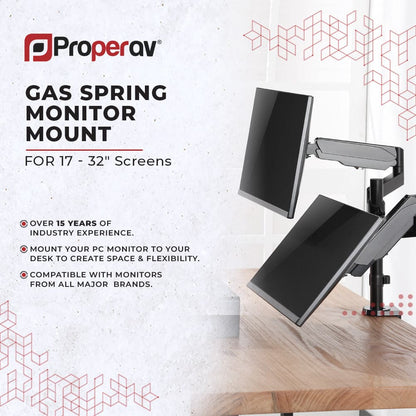 ProperAV Desk Monitor Mount 17" - 32" Extra Height Dual Articulated Swing Arm Vesa Max 100x100 – view 6