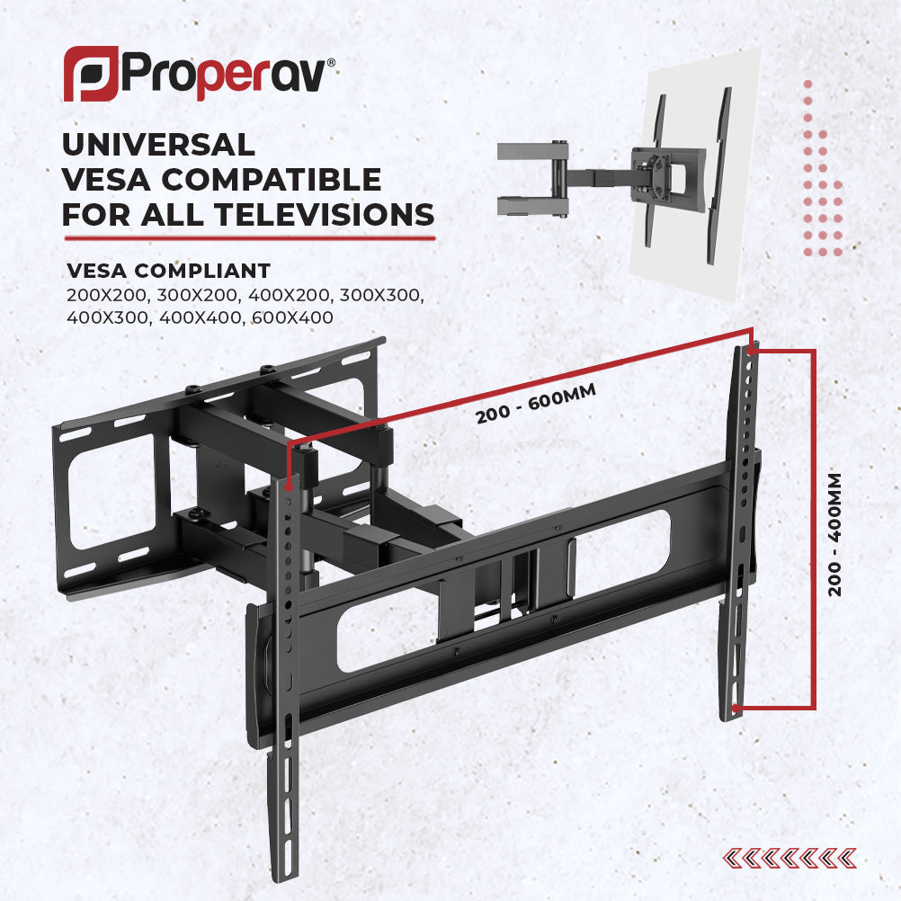 ProperAV TV Wall Bracket (37" - 86" / 60kg Capacity / Vesa Max. 600x400) - Black – view 5