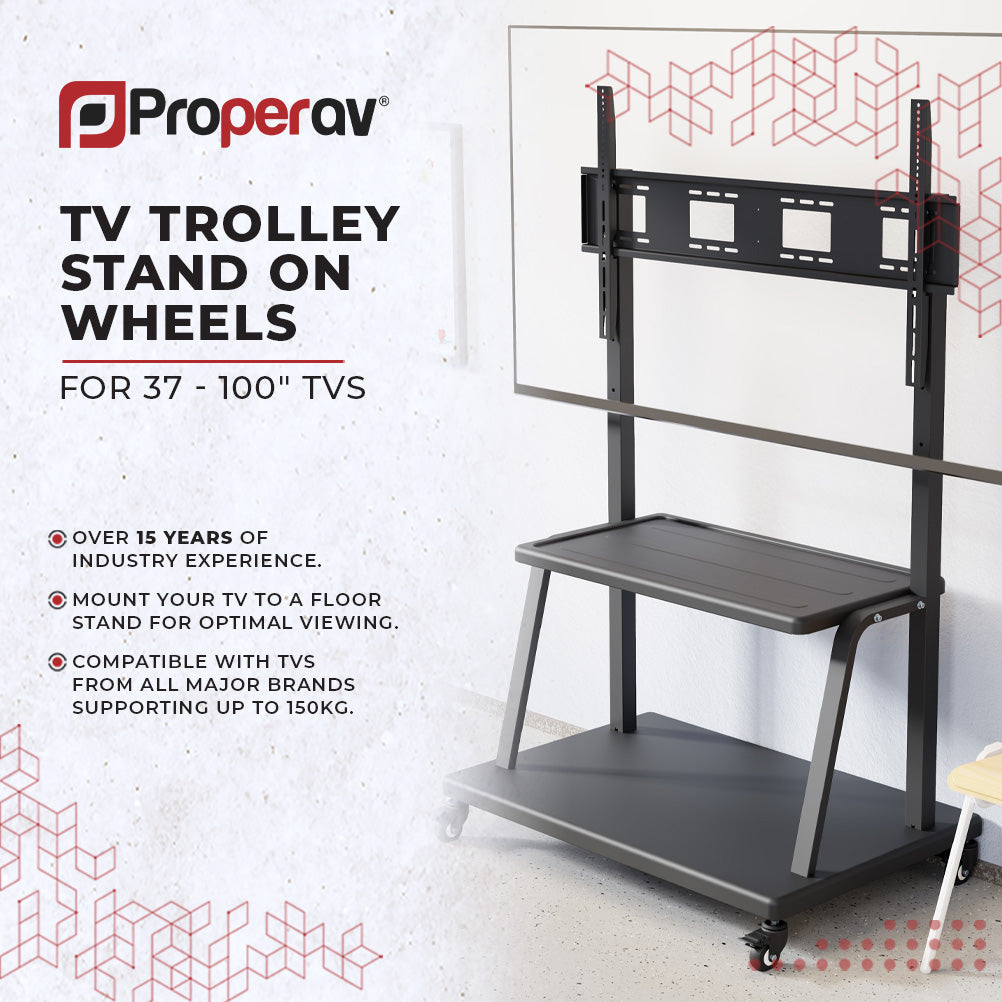 ProperAV Mobile TV Trolley Stand on Wheels for 37" - 100" Screens (150kg Capacity / Vesa Max. 800x600) – view 3
