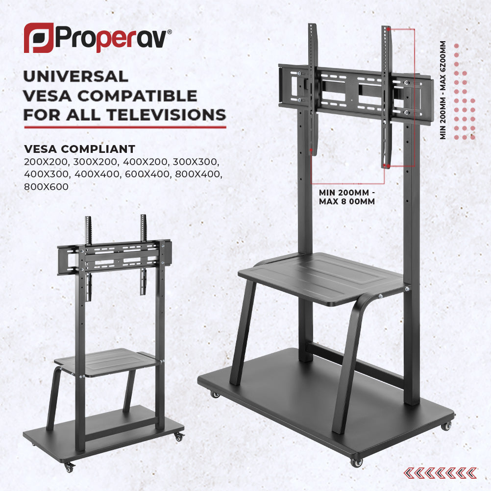 ProperAV Mobile TV Trolley Stand on Wheels for 37" - 100" Screens (150kg Capacity / Vesa Max. 800x600) – view 4