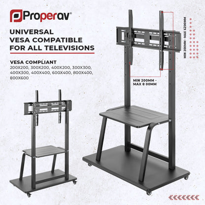 ProperAV Mobile TV Trolley Stand on Wheels for 37" - 100" Screens (150kg Capacity / Vesa Max. 800x600) – view 4